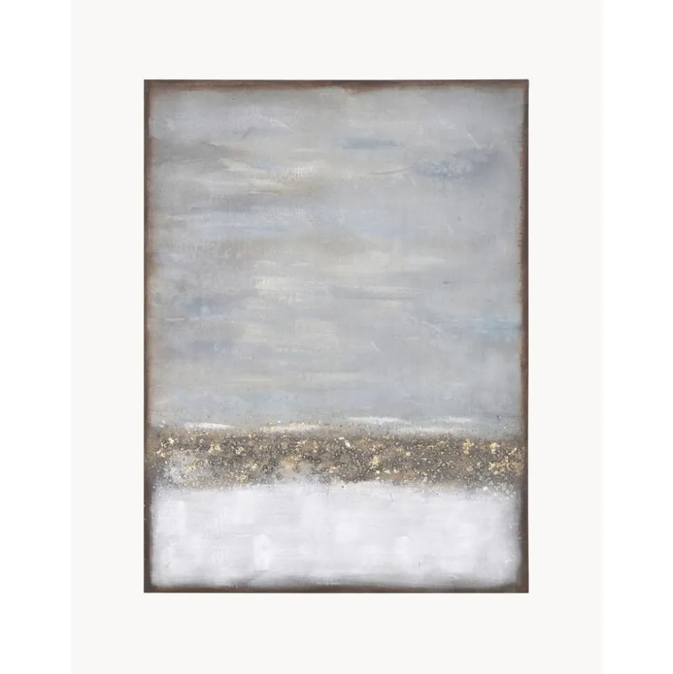 Cuadro En Lienzo Pintado A Mano Con Marco De Madera Abstract Horizon