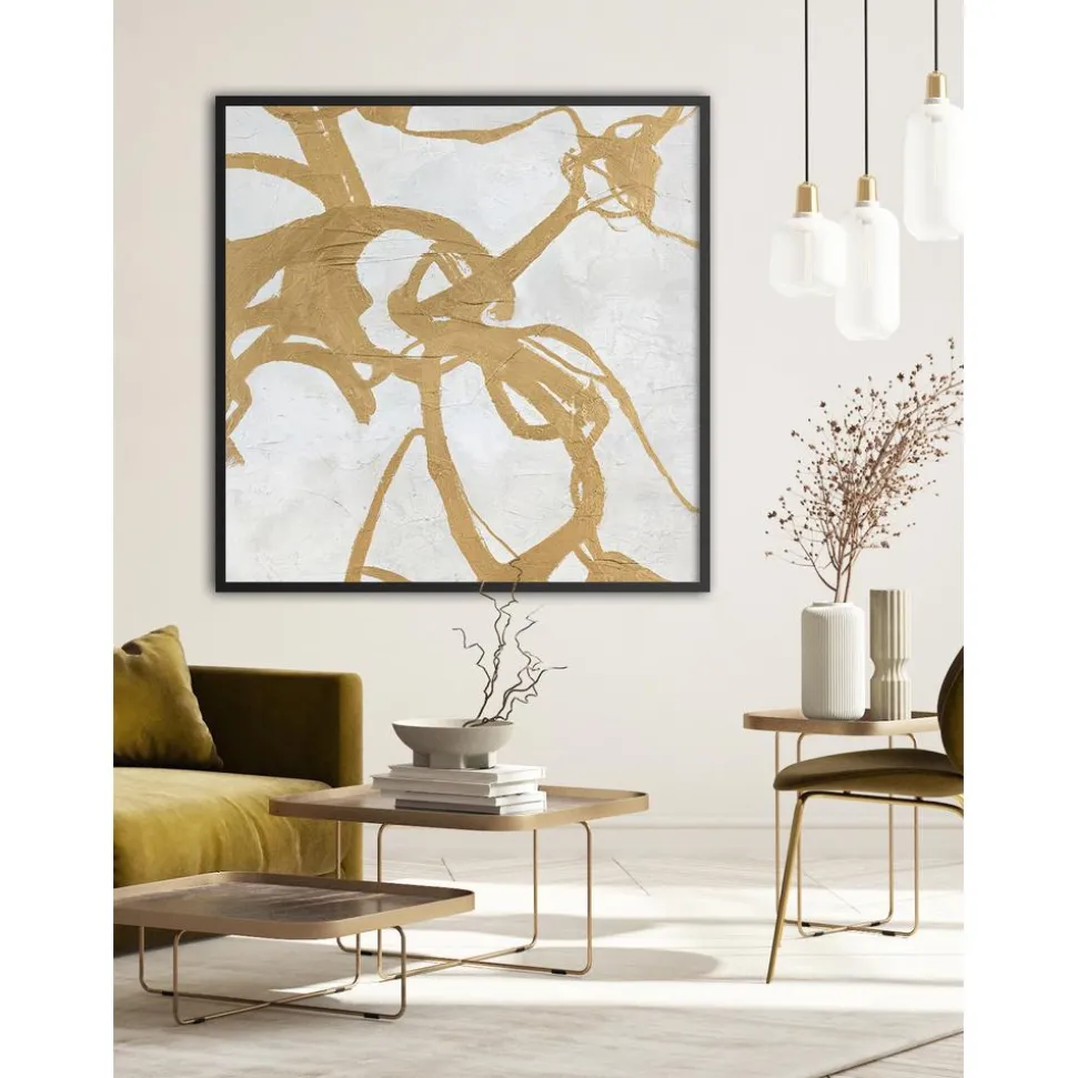Cuadro En Lienzo Pintado A Mano Goldplay, Marco De Madera