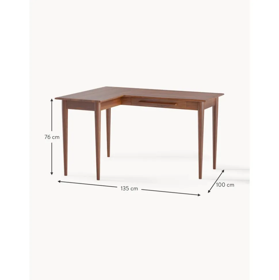 Escritorio Esquinero De Madera De Mango Con Cajones Paul