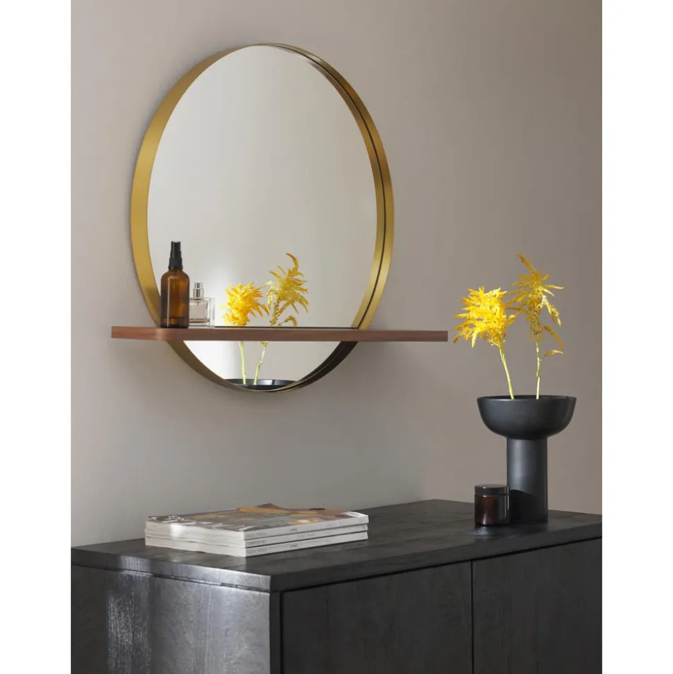 Espejo De Pared Redondo Con Estante De Madera Kenny