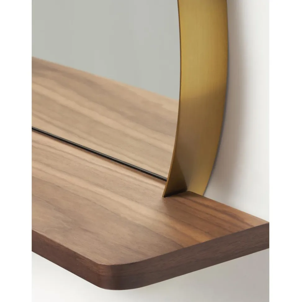 Espejo De Pared Redondo Con Estante De Madera Kenny